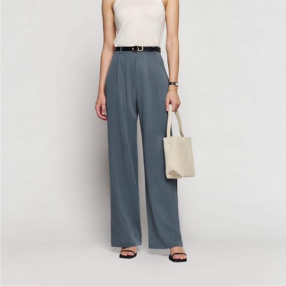 Reformation Mason High Rise Relaxed Wide Leg Pants Slate Gray 10